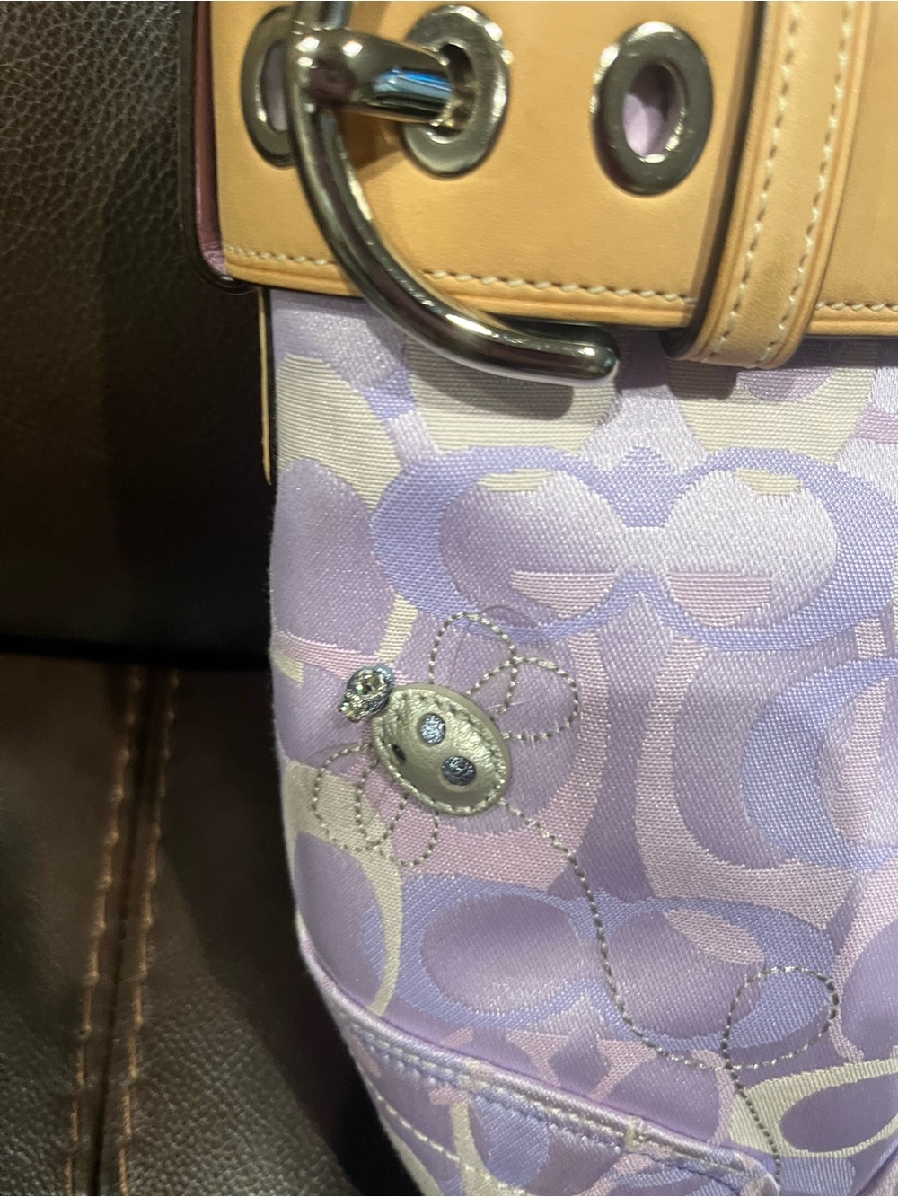 Coach Lilac Signature Tote with Tan Leather Trim - Picture 2 of 6